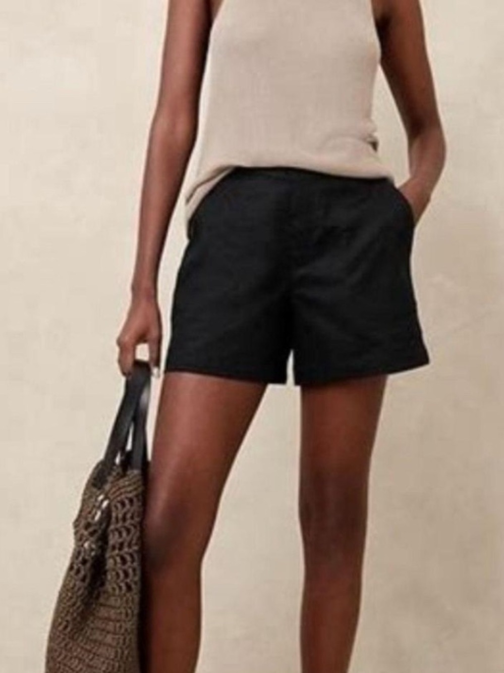 Banana Republic Black Linen-Blend Shorts 5” inseam Beachy coastal high rise L